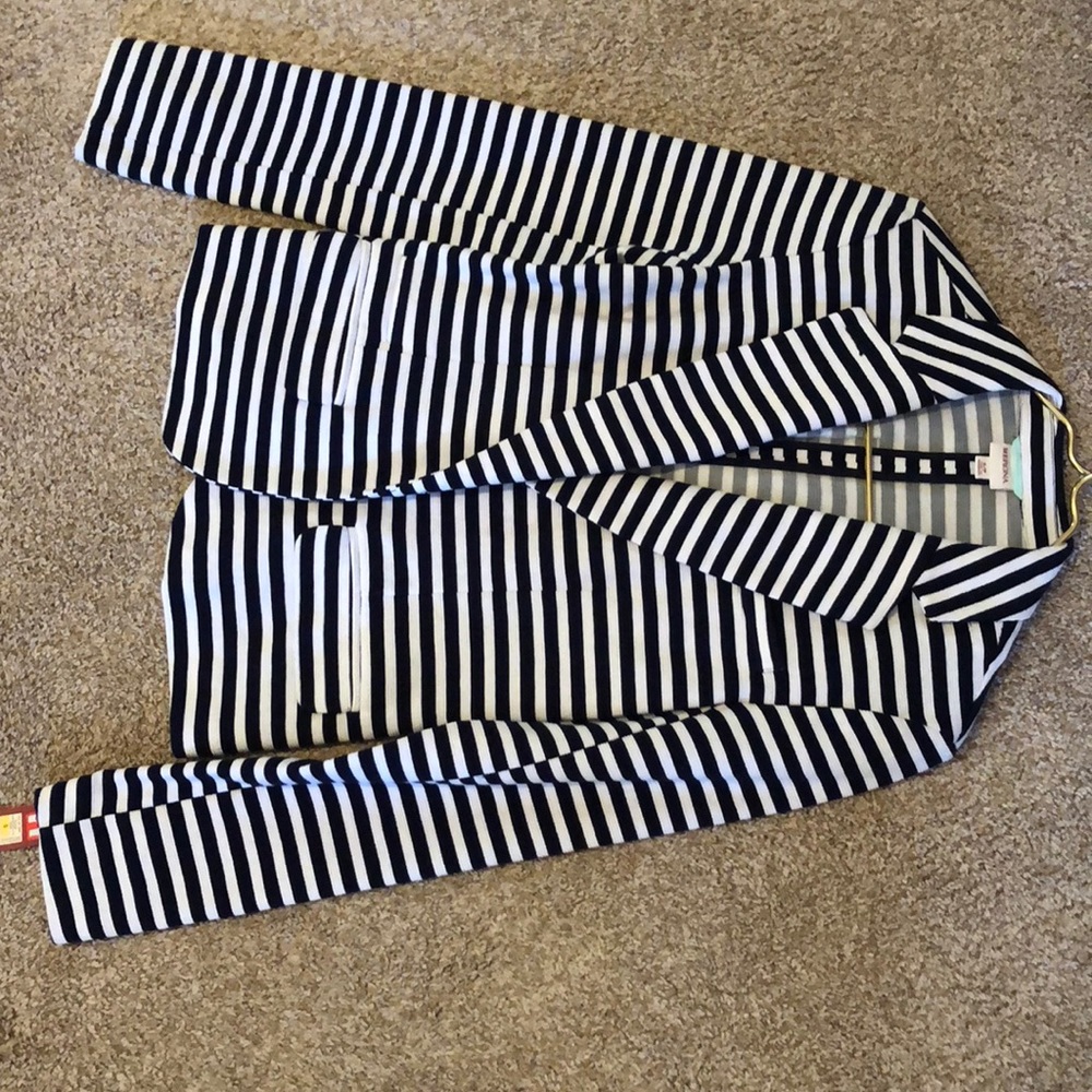 Navy and white striped blazer